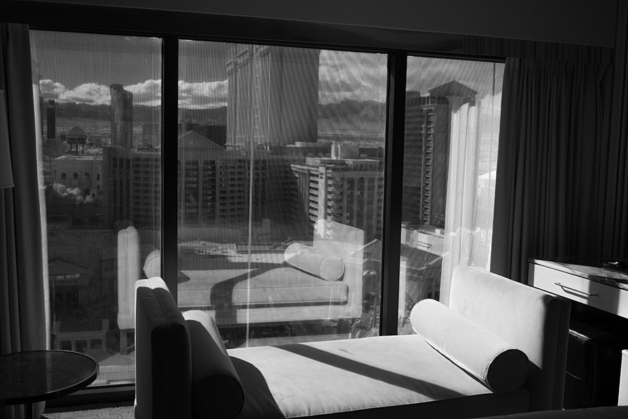 Infrared Photo of Sharp Afternoon Light in Highrise Hotel Room